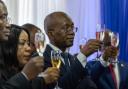 Michel Patrick Boisvert, who was named interim prime minister by the cabinet of outgoing Prime Minister Ariel Henry, toasts during the swearing-in ceremony of the transitional council tasked with selecting Haiti’s new prime minister and cabinet (Ramon