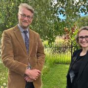 Old Buckenham High School's outgoing head Andrew Fell, with his successor Claire Elliott