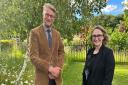 Old Buckenham High School's outgoing head Andrew Fell, with his successor Claire Elliott