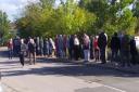 Patients queue outside Wymondham Medical Centre for their flu and Covid jabs