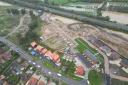 An aerial view of homes in Norwich Road and a new housing development after the floods in Attleborough