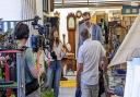 Richard Osman filming alongside antiques expert Natasha Raskin Sharp and Looses Emporium owner Patrick Wilshire