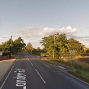 The B1172 London Road has been closed at Suton, near Wymondham, following a two-vehicle crash