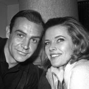 25/03/1964 PA File Photo of Honor Blackman (Pussy Galore) meeting Sean Connery (James Bond) before filming of the third Bond movie 'Goldfinger'.  See PA Feature FILM Bond. PA Photo/PA.
