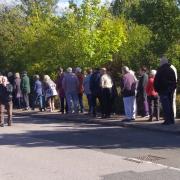 Patients queue outside Wymondham Medical Centre for their flu and Covid jabs