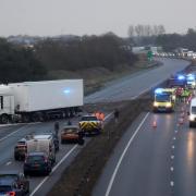 The A11 in Snetterton was closed after a lorry jackknifed